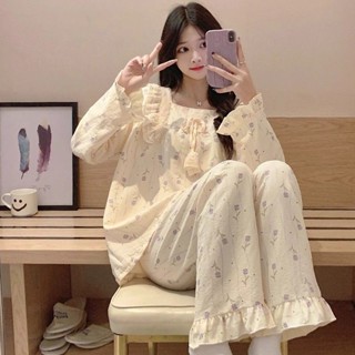 Lam💕睡衣【1522人收藏】春秋季2024年韓系學生網紅ins風長袖長褲花邊甜美清新家居服套裝