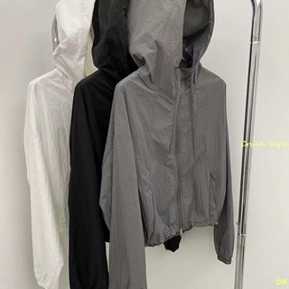 【2190人收藏】輕薄透氣 寬松 夾克 防曬開衫 上衣女 夏款 小個子 百搭 連帽沖鋒衣 外套女 CR