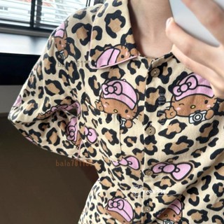 【臺灣出庫】ins可愛豹紋睡衣 HelloKitty睡衣女 德絨保暖睡衣 冬季睡衣 加絨加厚睡衣 可外穿睡衣 居家服套裝