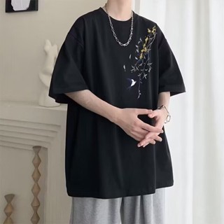 臺灣出貨M-8XL 韓版夏季休閒短袖男裝 大尺碼短袖T恤男 圓領五分袖上衣 休閒寬鬆落肩短t 男生衣服 慵懶風 加大尺碼