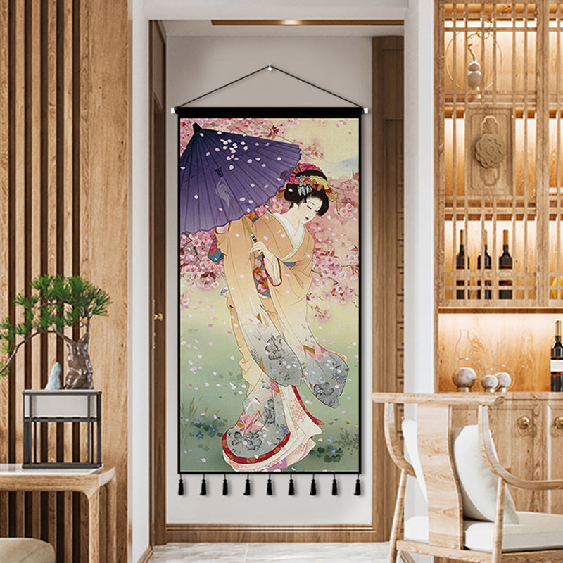 台灣熱賣【專業刺青】仕女圖日式和風布藝裝飾掛畵餐廳玄關過道走廊酒店浮世繪裝飾掛毯刺青店裝飾