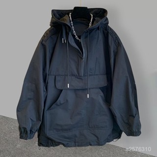 爆款熱賣❤潮牌口袋工裝拚接設計感連帽防曬服外套男薄款潮流寬鬆衝鋒衣風衣 VUPT
