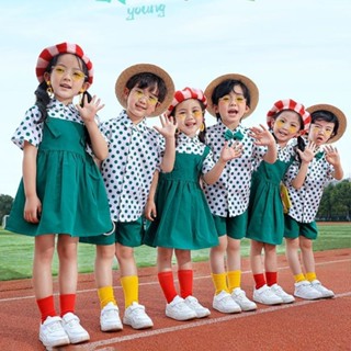 免運 兒童短袖套裝 女童背帶裙 男童套裝 幼兒園園服 兒童演出服 啦啦隊小學生運動會團服 幼兒園畢業表演服裝 表演拍照服