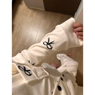 小柴兔~ins甜美印花蝴蝶結新款德絨睡衣女秋冬季加絨加厚保暖學生居家服