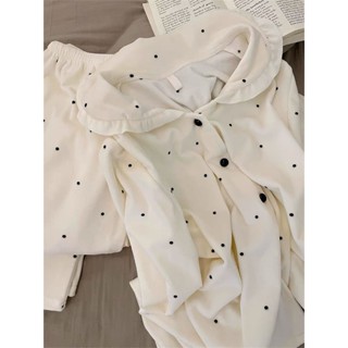 小柴兔~秋冬款德絨波點睡衣女冬季加絨加厚ins甜美學生家居服套裝可外穿