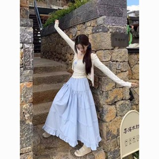 吊帶背心半身長裙三件套 穿搭套裝女 夏季純慾溫柔碎花蕾絲開衫 收腰兩件套裝 甜美兩件式不透溫柔風氣質長裙大尺碼