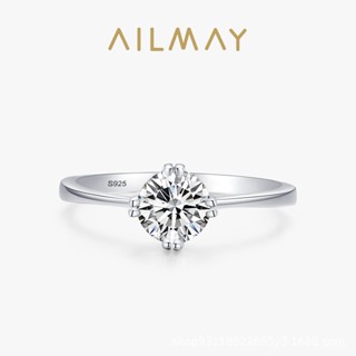 AILMAY✨正品授權✨香港直發S925銀戒指女小眾設計ins風簡約四爪模擬鑽戒跨境亞馬遜閉口指環