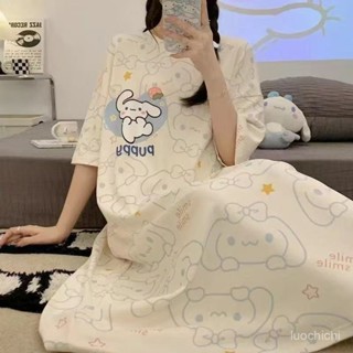 【臺灣出貨】100%純棉睡衣 夏季短袖 純棉睡衣 可愛兔子睡衣 長款大碼睡衣 寬鬆睡衣 家居服 性感睡衣 連身睡卡通睡衣