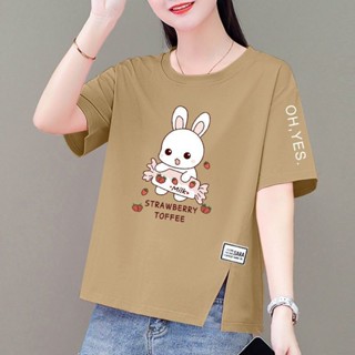 APT2025夏季短款短袖T恤女時尚洋氣百搭韓版寬鬆顯瘦不規則ins上衣