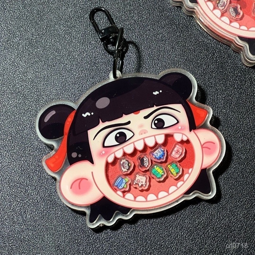 🔑鑰匙圈 新款哪吒之魔童鬧海大嘴搖搖掛件高顔值亞剋力鑰匙扣朋友追星禮物 哪吒掛件 哪吒吊飾 鑰匙圈 鑰匙扣 機車鑰匙圈