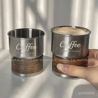 【臺灣熱銷】🌸不鏽鋼咖啡杯 高顔值小眾304不銹鋼咖啡杯 濃縮冰美式 拿鐵 牛奶杯 餐廳 飲料水杯 愜意時光 咖啡
