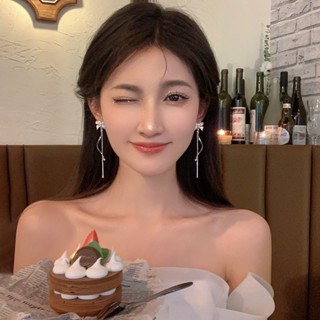 免運💍法式閃鑽蝴蝶結流蘇耳環小眾設計高階感ins氣質耳釘伴娘耳飾耳夾韓國正品設計感輕奢 銀針 耳墜 耳夾 夾式 耳環 抗