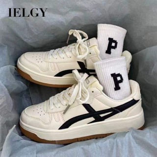 IELGY 奶油色復古小白鞋 學院港風 潮流透氣 運動板鞋 女