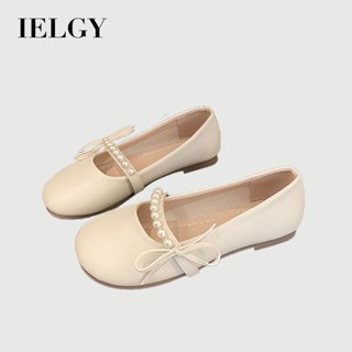 ielgy 新款韓版白色圓頭珍珠瑪麗珍珠平底鞋女