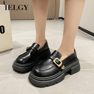 IELGY 厚底樂福鞋女2025英倫風黑色真皮百搭瑪麗珍鞋