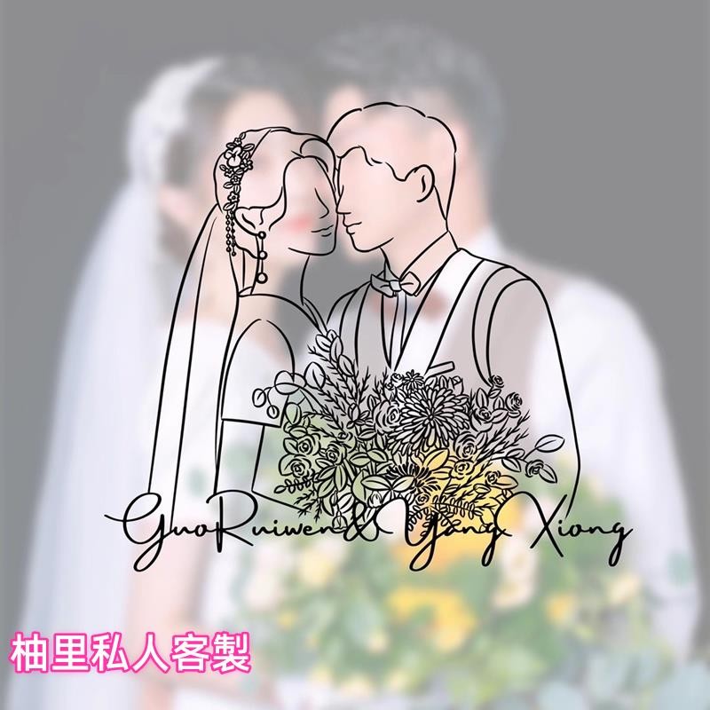 柚里私人客製【婚禮 手繪 頭像】 婚禮 請柬 logo 剪影 設計 q版 手繪 頭像訂製 卡通 漫畫 人物 繪畫 情侶