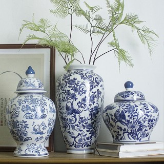 【新品推薦】中式花瓶陶瓷擺件客廳插花瓶青花瓷供佛將軍罐景德鎮瓷瓶裝飾品