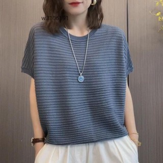 免運出貨💛針織短袖 T恤上衣女針織衫中年媽媽夏裝短袖t恤女裝寬松遮肚子上衣顯瘦鏤空百搭上衣