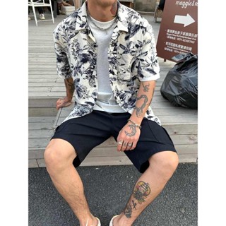 『熱賣推薦』襯衫 韓係襯衫 短袖襯衫 休閒襯衫 排汗衣服夏日海邊花襯衫男短袖ins痞帥夏季港風複古夏威夷冰絲沙灘襯衣潮