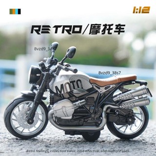 😎獎勵禮物😎擺件雕塑1:12合金拿鐵摩托車模型兒童回力車賽車街車燈光音樂禮物