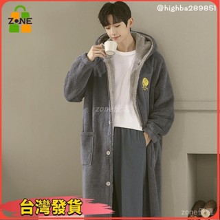 【臺灣出貨】新品熱賣 時尚居家珊瑚絨睡衣 高品質❏✾▧連帽浴袍男秋冬刷毛加厚保暖珊瑚絨睡衣加厚法蘭絨加長款男士睡袍60