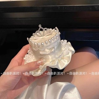 ✨新店促銷☜桃園出貨✨少女生日蛋糕皇冠甜系蕾絲花邊發飾公主白色粉色帽子發箍發夾拍照