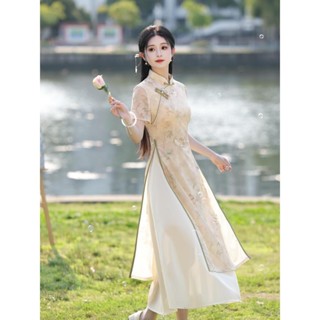 【免運】奧黛旗袍夏季改良年輕款少女茶服新中式日常可穿遮肉顯瘦