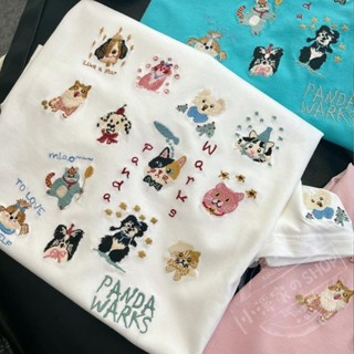 【免運】特大尺碼300斤重磅刺繡純棉重工滿刺繡彩色貓咪短袖t恤女卡通上衣潮