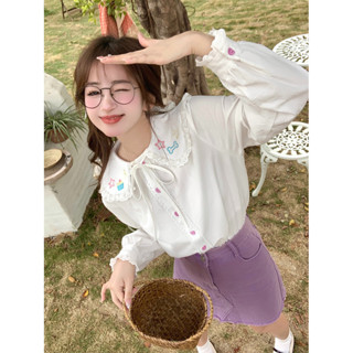 【免運】秋季甜美軟妹可愛蕾絲花邊娃娃領襯衫女春夏日系寬鬆休閒百搭長袖上衣