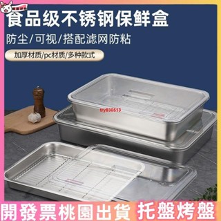 烤盤 食品級不銹鋼保鮮盒大容量帶蓋長方形盆帶濾網儲物盒食堂冷藏大盒