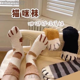 💦新款 熱銷 秋冬新款毛絨襪子女珊瑚絨秋冬加厚保暖長筒襪地板襪貓爪可愛居家睡眠女襪