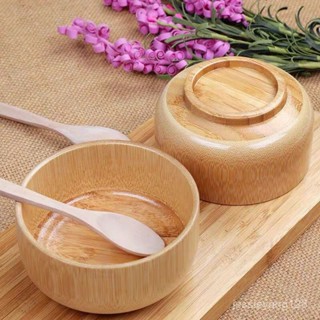 居家好物 搞笑碗 可愛碗盤 可愛的盤子 天然圓形竹碗調麵膜攪拌碗家用竹碗植物漆竹製碗環保複古沙拉套裝 Y21C