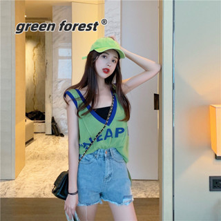[Green Forest]夏裝女2025新款網紅套裝外穿牛油果綠無袖針織吊帶籃球背心兩件套