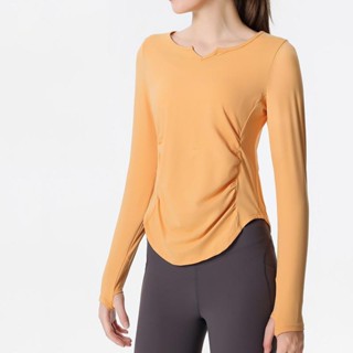 【可試穿】 運動上衣女式薄款速乾瑜伽服普拉提訓練服長袖衣服跑步罩衫