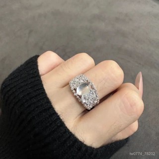 【臺灣出貨】新中式高冰玻璃種水沫玉戒指女輕奢蛋麵玉髓鑲鑽鏤空指環