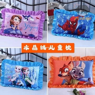 💎【桃園出貨】水晶絨兒童枕頭幼兒園花邊卡通愛莎公主枕套四季保暖定型枕芯套裝