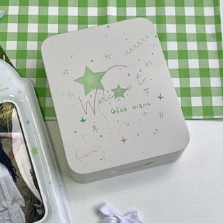 ✨桃園出貨✨高顏值綠色波點星星ins風翻蓋鐵盒貼紙咕卡小卡桌面收納盒素材