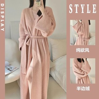 珊瑚絨睡袍 法蘭絨浴袍 保暖睡袍 珊瑚絨休閒睡衣 情侶睡袍 法蘭絨浴袍 珊瑚絨睡袍 毛絨開衫純慾風睡袍家居服睡裙