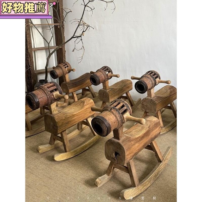 特賣 *【訂金】木馬實木搖搖馬大人可坐老木頭搖椅老物件民宿裝飾幼兒園休閑小馬20