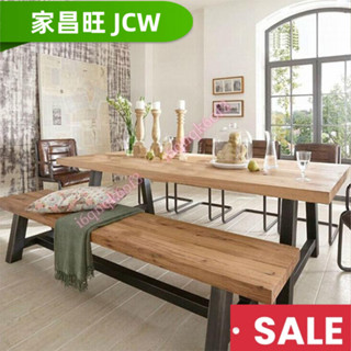 【家昌旺】美式復古餐桌鐵藝實木餐桌椅組合長方形會議桌酒店家具咖啡廳桌椅