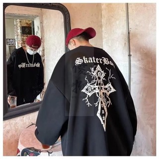 【優物】桃園出貨 圓領衛衣男士秋季美式復古印花上衣潮牌ins寬鬆大碼外套 男士上衣 長袖T 印花T 大學T（BOA37）