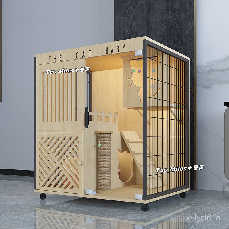 【宅配免運】😊貓籠子定做實木貓別墅城堡房子大型貓櫃家用室內豪華貓展示櫃貓屋 貓別墅 貓籠 實木貓籠 寵物籠 貓咪籠子