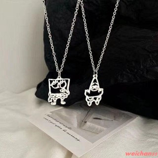 新品特惠💖項錬配飾【店鋪熱銷】海綿寶寶派大星生日禮物情侶項鏈便宜小禮物兒童項鏈拼圖鏤空吊墜