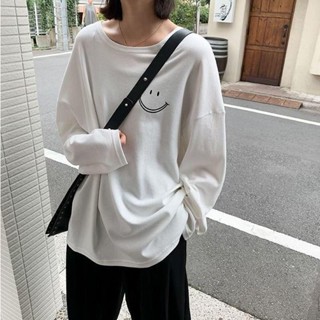 笑臉長袖r恤女2024秋季韓版新款圓領寬鬆女士外貿打底衫上衣 批髮 KNPY