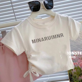 💕洋洋兒童店💕 女童短袖上衣 兒童短袖 100%純棉女童短袖T恤高腰露臍夏季 兒童白色短款內搭半袖上衣潮流 女童T恤