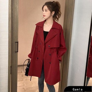 【Gamla】爆款大尺碼胖mm女秋冬裝寬鬆雙排扣中長款風衣收腰顯瘦西裝領外套200斤