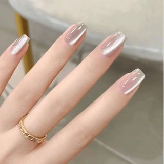 💎精美甲片💎【店鋪熱銷】海莉白月光極光手工穿戴甲貓眼短款學生指甲貼美甲貼片修甲工具