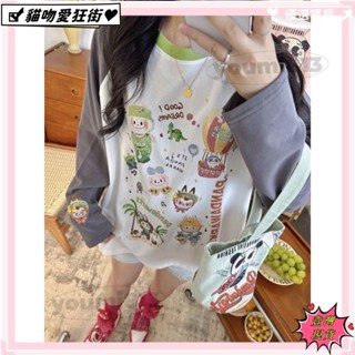 💰臺灣公司貨+發票💰100%純棉秋季印花袖口刺繡卡通長袖inst恤女寬松拼接撞色上衣💰優惠價💰