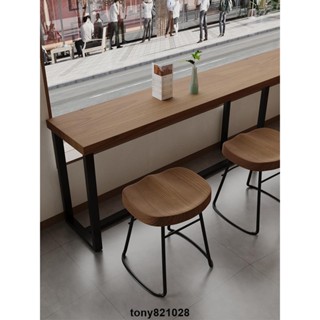現代咖啡廳奶茶店實木矮吧臺桌商用超市便利店靠墻長條餐桌椅組合 怡柔家居