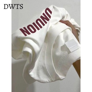 臺灣出貨[DWTS]100%純棉夏季美式簡約字母印花短袖t恤男女情侶同款寬松小眾上衣男女生同款大尺碼女生